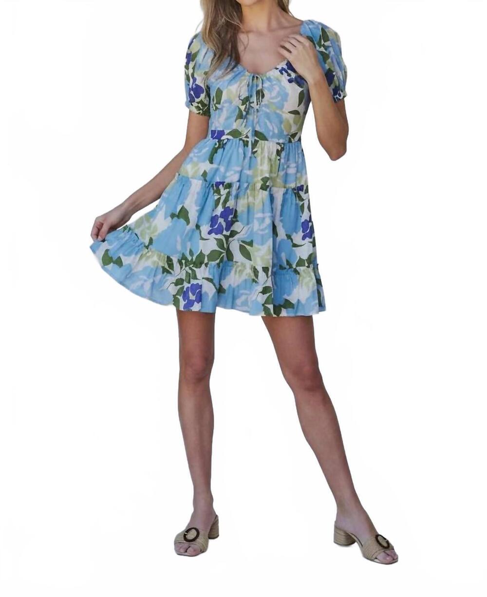 NEW SUGARLIPS khloey floral tiered smocked back mini dress in blue